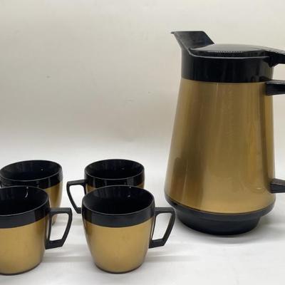 Vtg MCM West Bend Themo Serve Pitcher w 4 Cups
