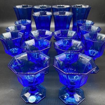 (18) MCM Blue Independence Glass Company Set