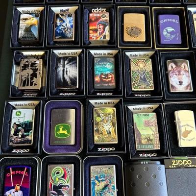 Over fifty Zippo lighters. 