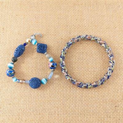 Chinese Cloisonne Metal Bangle & Cloisonne Bead & Blue Cinnabar Bracelet