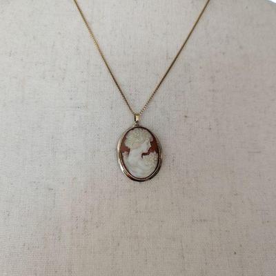14k Gold Chain Necklace with 10k Gold Cameo Pendant