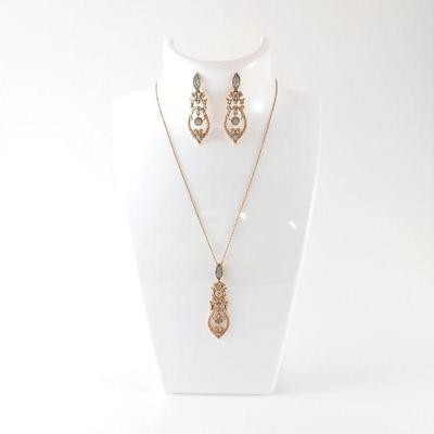 14k Rose Gold & Diamond Necklace and Earrings Set