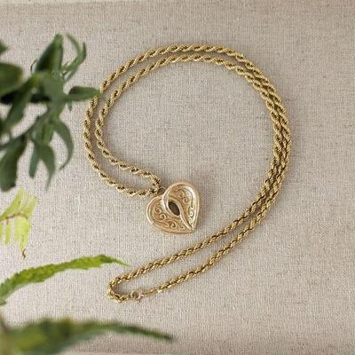 14k Gold Heart Pendant with Rope Chain