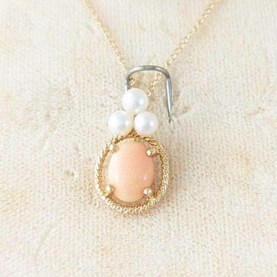 14k Gold, Coral & Cultured Seed Pearl Necklace