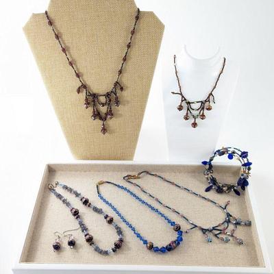 Five Painted Glass Bead Necklaces, Bracelet & Earrings