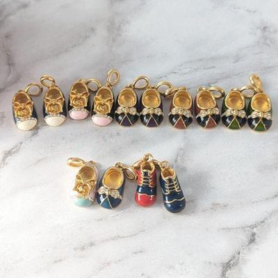 14 Gold Tone Shoe Charms with Rhinestones