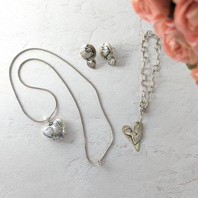 Sterling Silver Heart Necklace, Bracelet & Earrings