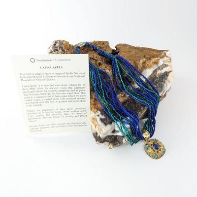 Smithsonian Institution Lapis Lazuli, Enamel & 10K Gold Filigree Pendant Necklace