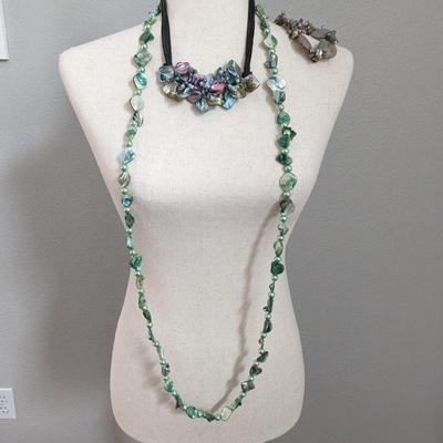 Dyed Shell and Bead Necklaces & Mother of Pearl Shell Bracelet