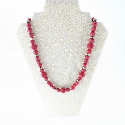 Vintage Cinnabar Necklace with Gold Plated Beads & Clasp