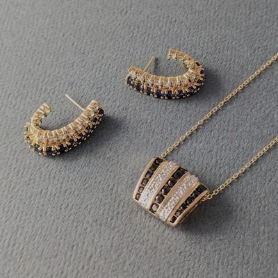 Vintage Ross Simons (?) 10k Gold Vermeil Diamond & Sapphire Earrings and Necklace
