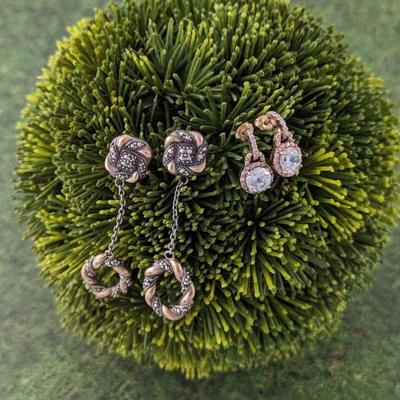 Rose Gold Vermeil & Marcasite Drop Earrings with Rose Gold Vermeil & CZ Earrings