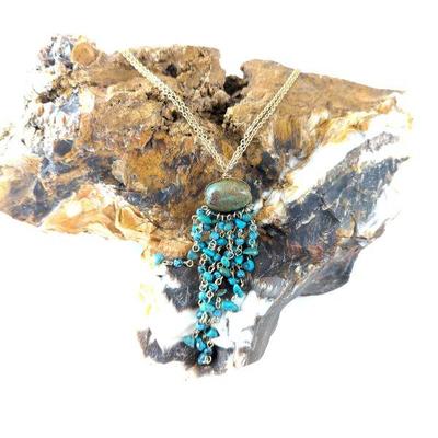10k Double Strand Gold Cascading Turquoise Tassel Necklace