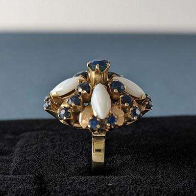 Vintage 14k BB Siam (Thailand) Opal & Sapphire Ring