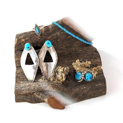 Sterling & Turquoise Earrings, Turquoise Bracelet & 10k & Turquoise Ring