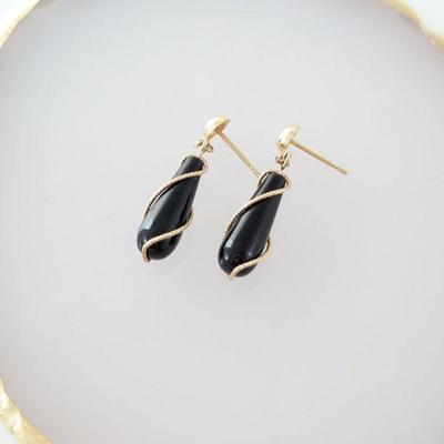 Stylish Teardrop Black Onyx Earrings with 14k Yellow Gold Wire