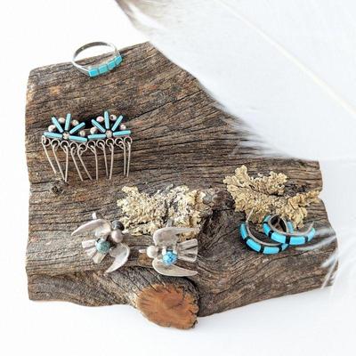 Sterling & Turquoise Ring & Three Pairs of Earrings