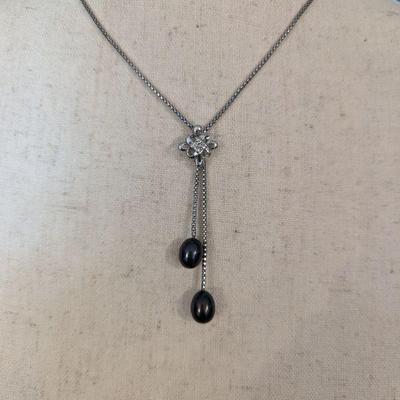  18k White Gold Tahitian Pearl X Lariat Necklace