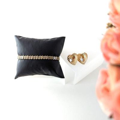10k Gold Diamond Bracelet with 2-Piece 10k/14k Gold & CZ Earrings