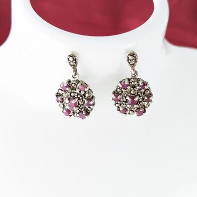 Sterling Silver, Ruby & Hematite Earrings