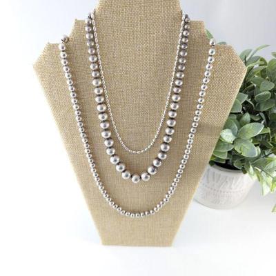 Three Sterling Silver Bead Necklaces