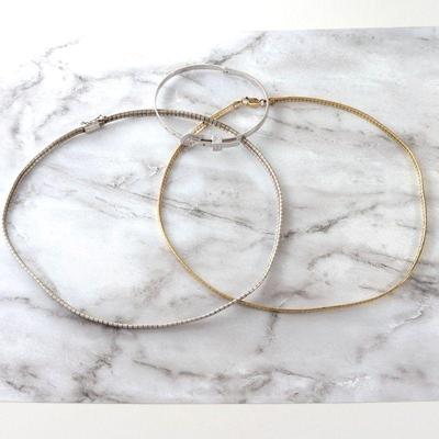Two Sterling Omega Necklaces & Hinged Buckle Bracelet