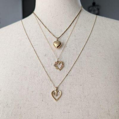 Three 14k Heart Necklaces