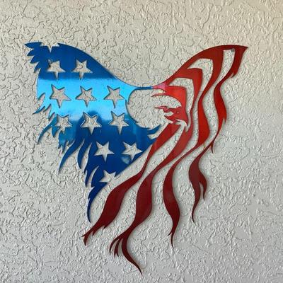 Plasma-cut eagle and flag wall art