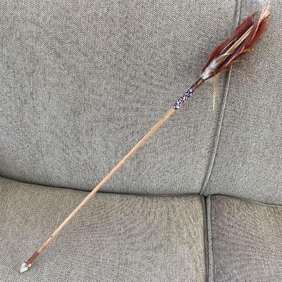 Arrow- arrowhead, seed beads, feathers