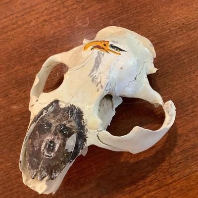 Real skull with hand painted eagle and bear