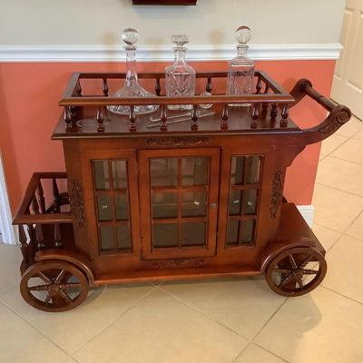 Stagecoach bar cart, crystal on separate lot
