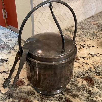 Silver plated ice bucket and tongs