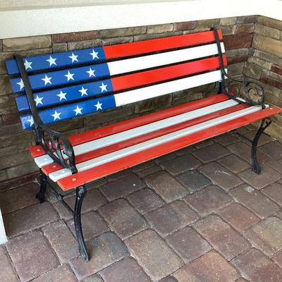 Patriotic flag bench, wood and iron