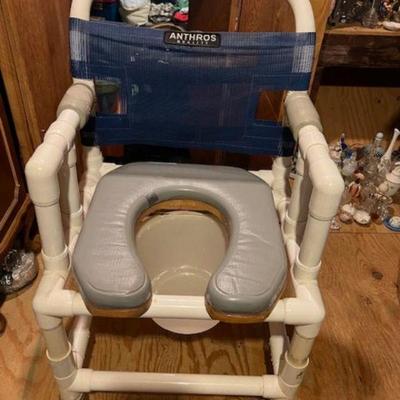18 " wide seated PVC Shower Chair Commode on Wheels with locks
Sanitized  Anthros brand 
Taped Tiny hole in Seat STILL WATERPROOF...