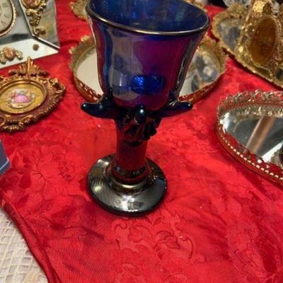 Unique Large iridescent blue goblet