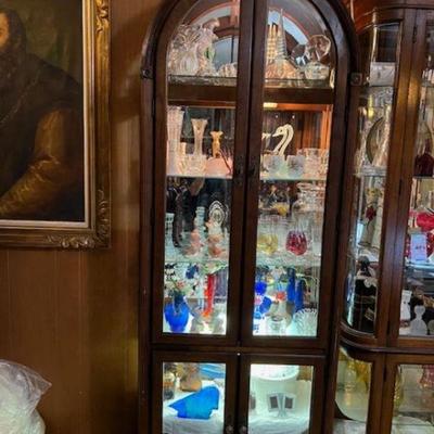 UNIQUE Curved Top Wooden lighted and mirrored Curio cabinet