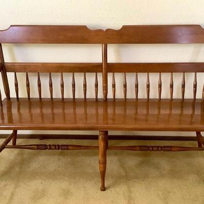 ELDA201 Vintage Ethan Allen Heirloom Nutmeg Deacons Bench	Made out of solid Maple,has hardly any wear to it. It is signed Ethan Allen on...