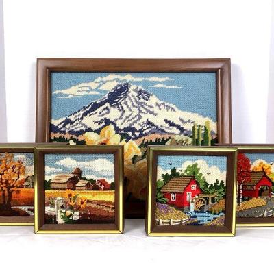 ELDA226 Mid Century Modern Scenic Embroidery	All are hand embroidered and come in a wooden frame with a cardboard backing.
