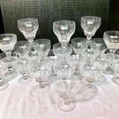ELDA902 Vintage Stuart Of England Glassware	12 large goblets, 12 port wine goblets by Stuart, England, marked on bottom.
