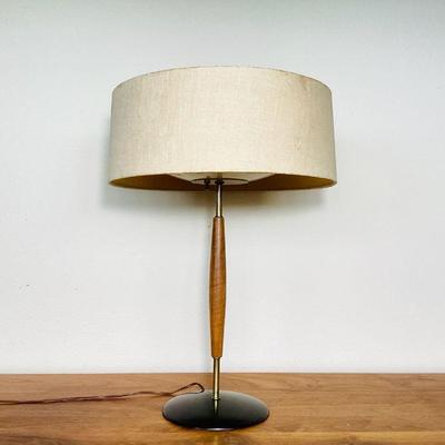 ELDA102 Gerald Thurston Mid Century Table Lamp	Teak & brass table lamp. Gerald Thurston lamps, in this auction, this is the shorter of...