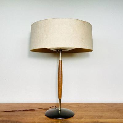 ELDA102 Gerald Thurston Mid Century Table Lamp	Teak & brass table lamp. Gerald Thurston lamps, in this auction, this is the shorter...