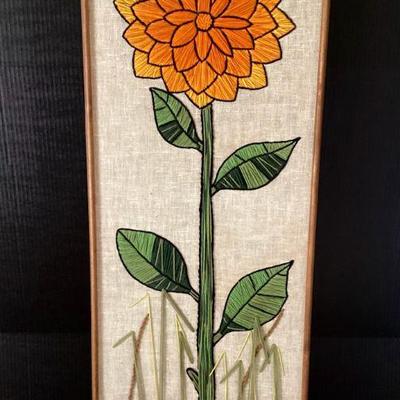 ELDA103 Large Mid Century Crewel Yan Art	Sunflower plant? Not sure but very colorful just the same
