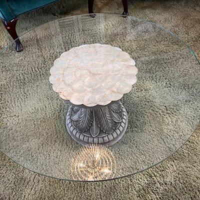 Hollywood Regency Round Coffee Table With Capiz Shell Detail