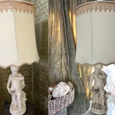 Pair Of Figural Cherub Lamps