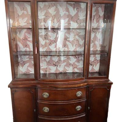 Vintage Drexel China Cabinet With Crane Pattern Accent