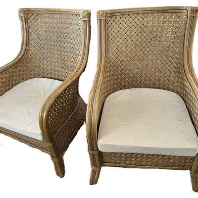 Pair Of Bent Bamboo & Rattan Chairs