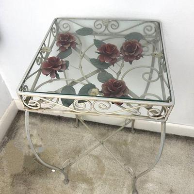 Toleware Accent Table With Floral Motif
