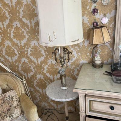 Victorian Style Vintage Marble End Table-Floor Lamp In One