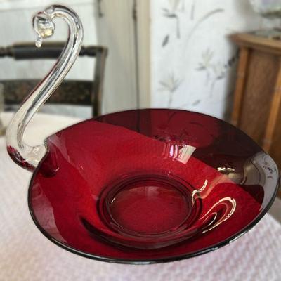 Vintage Duncan Miller Ruby Red Swan Bowl