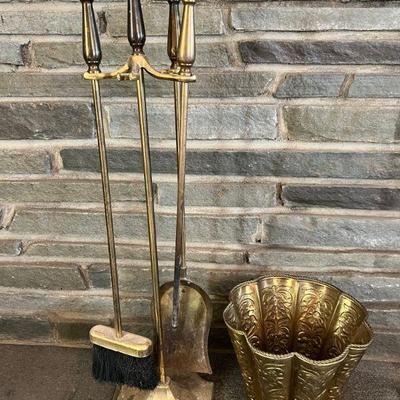 Brass Finish Fireplace Tools & Scuttle